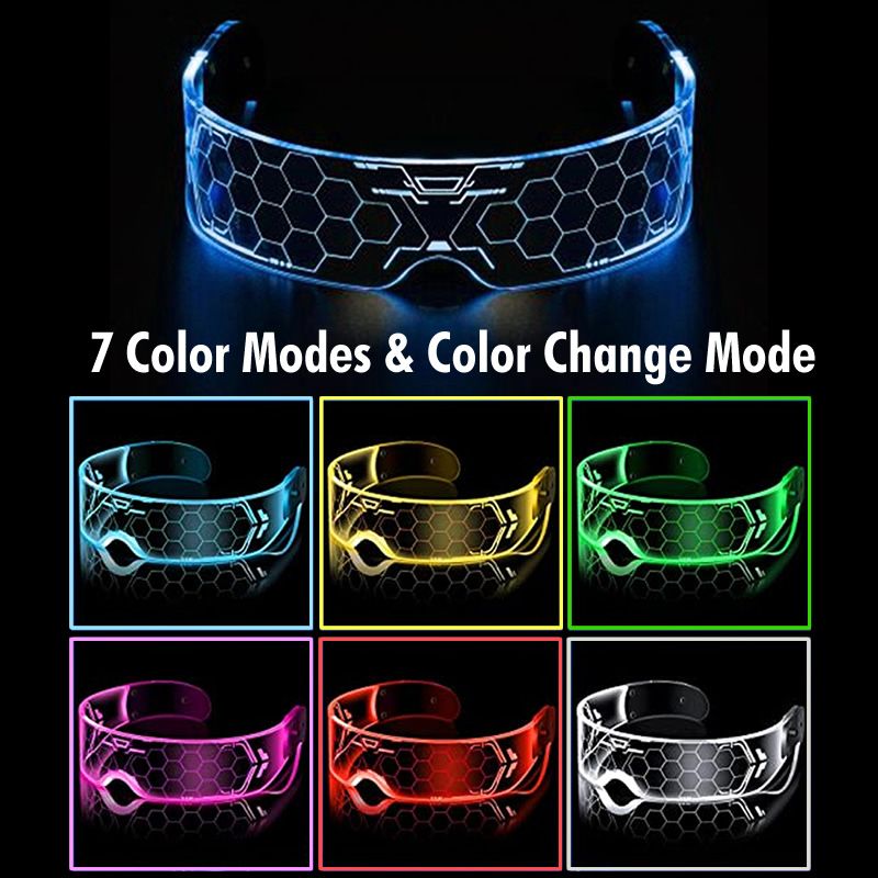 Neon LED Luminous Glasses Google Style Cyberpunk Glow Eyewear Bar - 6  STYLES !!!