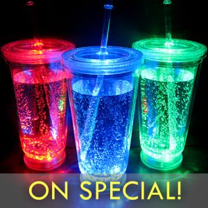 Light Up Glowing Tumbler Glass with Straw