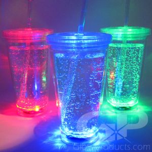 Light Up Glowing Tumbler Glass with Straw