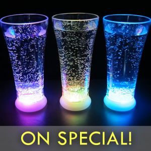 Light Up LED Pilsner Fountain Glowing Drink Glasses on SPECIAL SALE