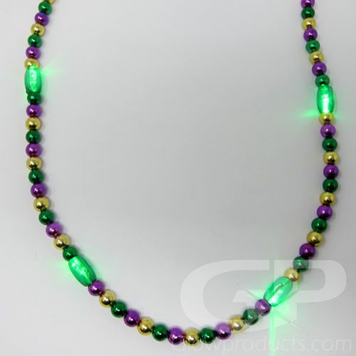 Light Up LED Beaded Necklaces with Glowing Mardi Gras Colors Glowproducts