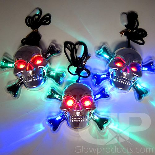 Light Up Silver Skull LED Necklace | Glowproducts.com