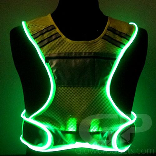 Light Up Safety Vest with Glowing Green Outline Glowproducts