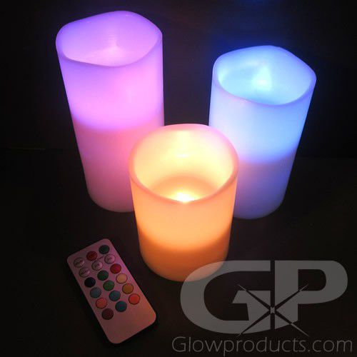 3pc LED Flameless Candles 4" 5" 6" Pillar 12 Color Changing w/ Remote Glow NEW 