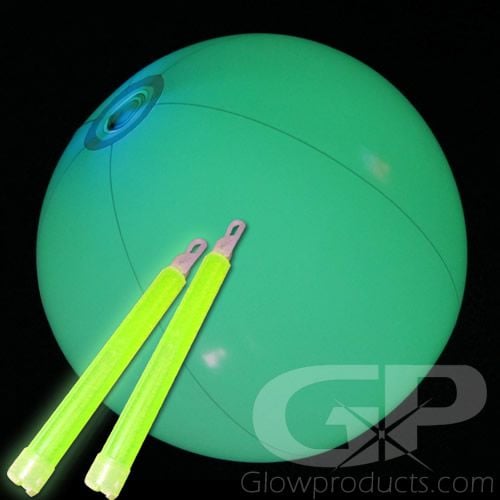 Play Glow Glow-in-the-Dark Beach Balls with Glow Sticks Green Yellow w 12 in 