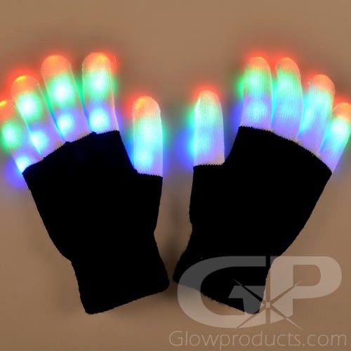 ZOETOUCH 1Pair LED Gloves Rave Flashing Glow 6 Mode Light Up Finger Tip Lighting 