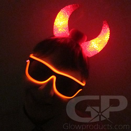 Halloween AC-DC FAN PREMIUM Light Up Bright Red FLASHING LED Devil Horns 