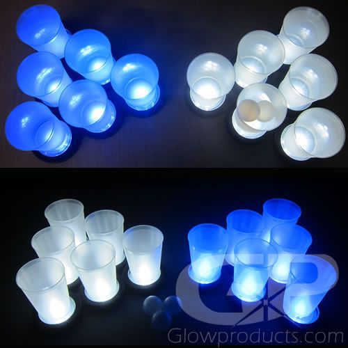 Light Up Beer Pong Set Drinking Fun Adult Game Novelty Glowstick Glow in Dark 24 Cups and 4 Balls and 2 Trays