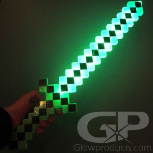 3PCs MineCraft light up pixel Sword Diamond LED Flashing Lights and FX Sound